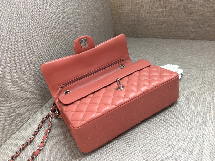 Medium Classic Flap Lambskin Bag AO1112 Cream Pink/Silver